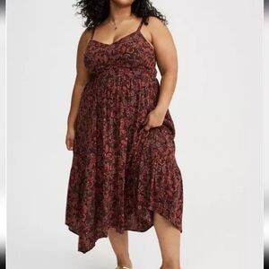 Torrid Hanky Hem Orange Brown Paisley Dress 3X